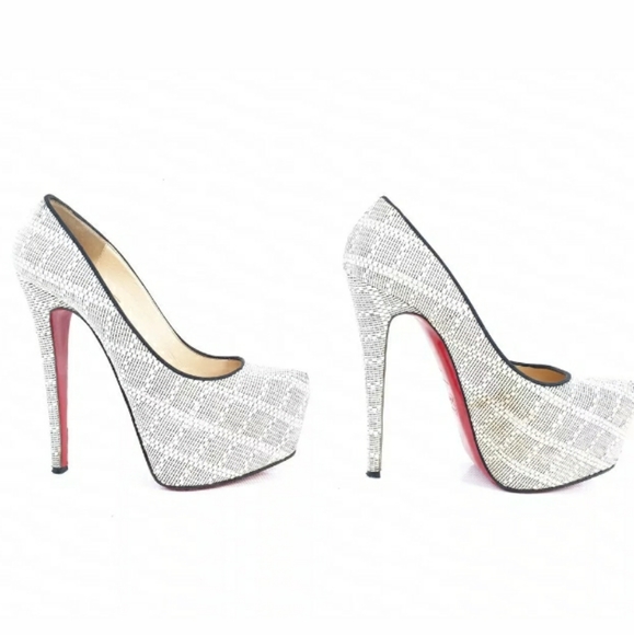 CHRISTIAN LOUBOUTIN WHITE BLACK TWEED FABRIC PUMP - Picture 3 of 8